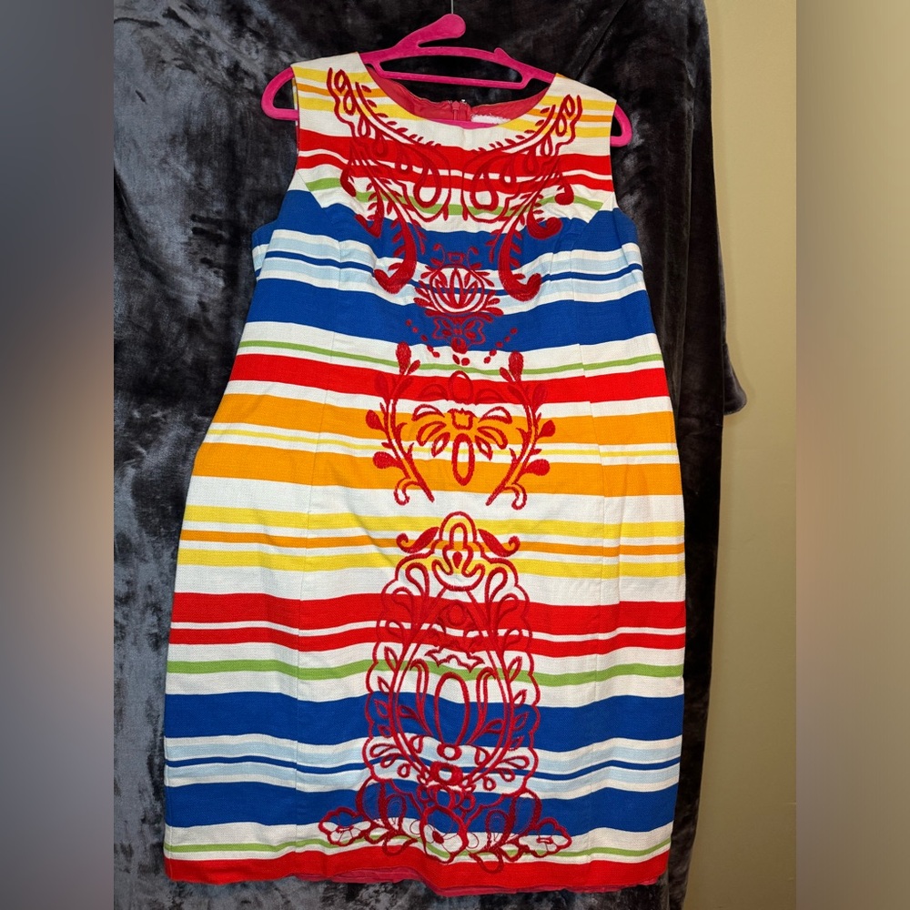Women’s Dress Embroidered Stripes Multi Color Back Zipper Size 10